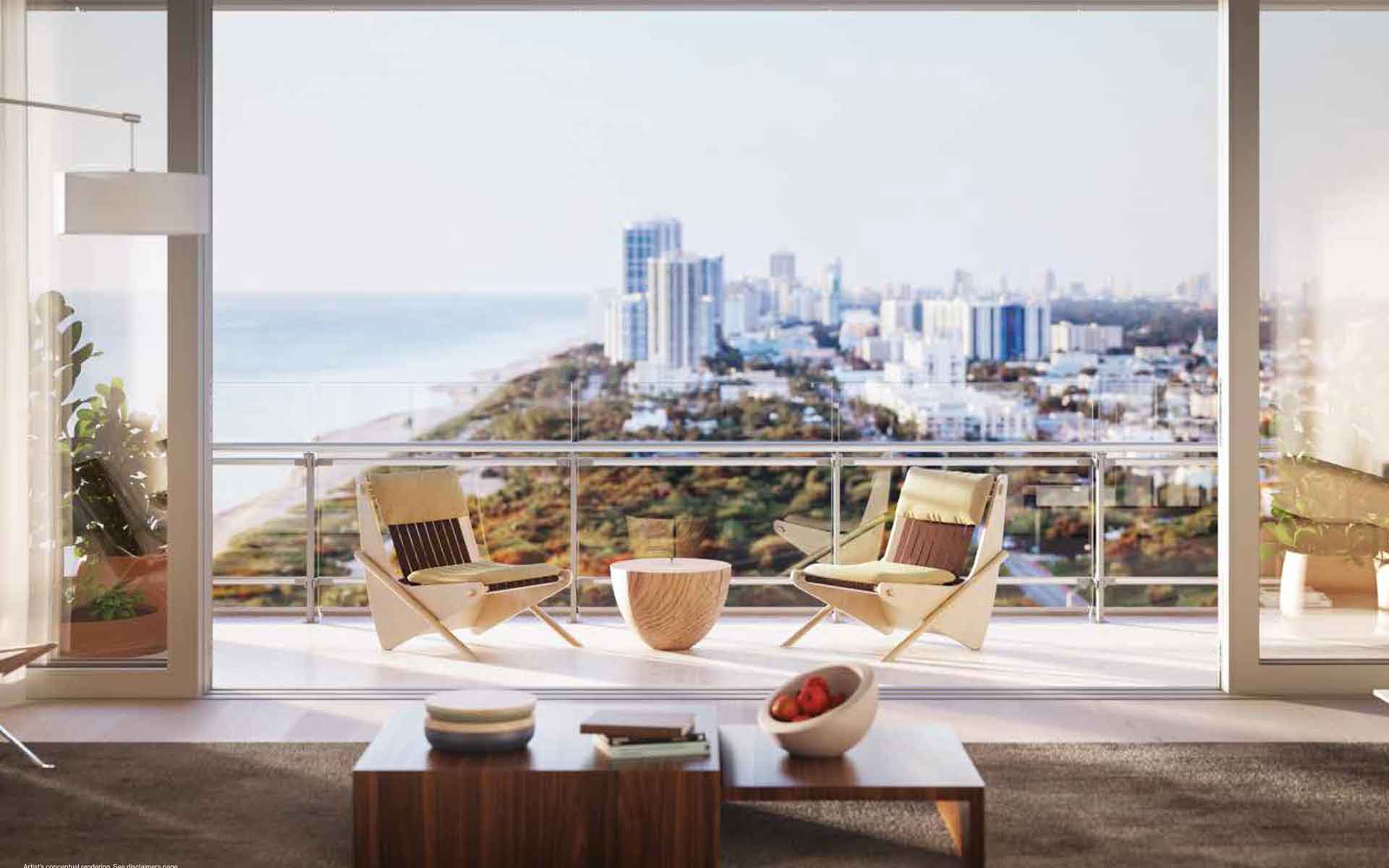 residential view of Miami skyline from balcony at 87 Park