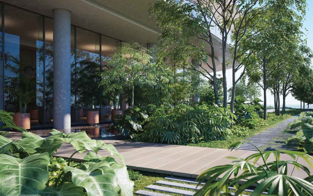 private garden with lush green plants at 87 Park residences